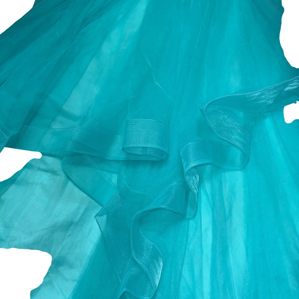 Ed Young Aqua Tulle Skirt Ruffle Layered w/ Rhinestone Waist |Size Small - Picture 5 of 9